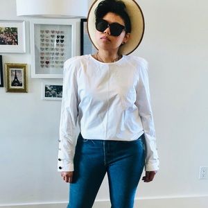 NWOT: Zara White Cotton Top with Gold Buttons